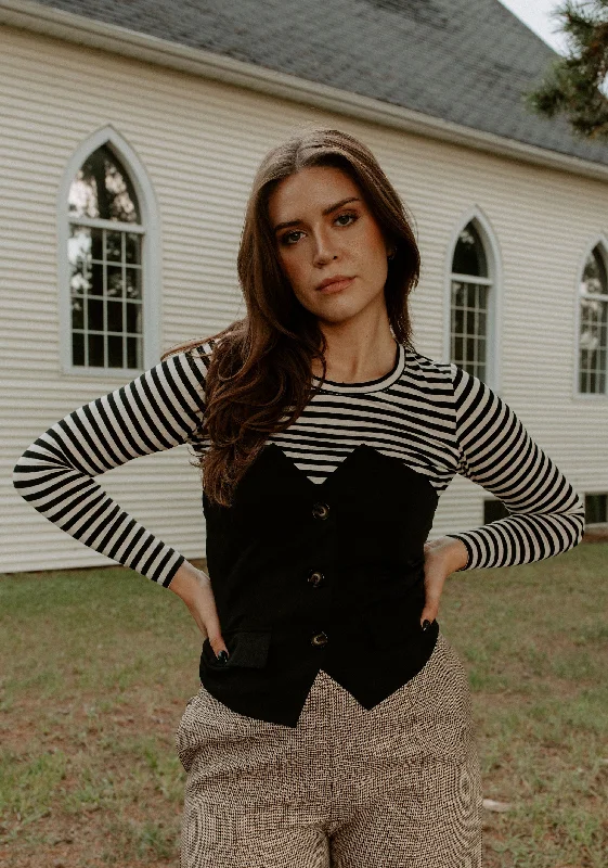 Women's Distressed Blazers -The Kate Strapless Blazer Vest - Black