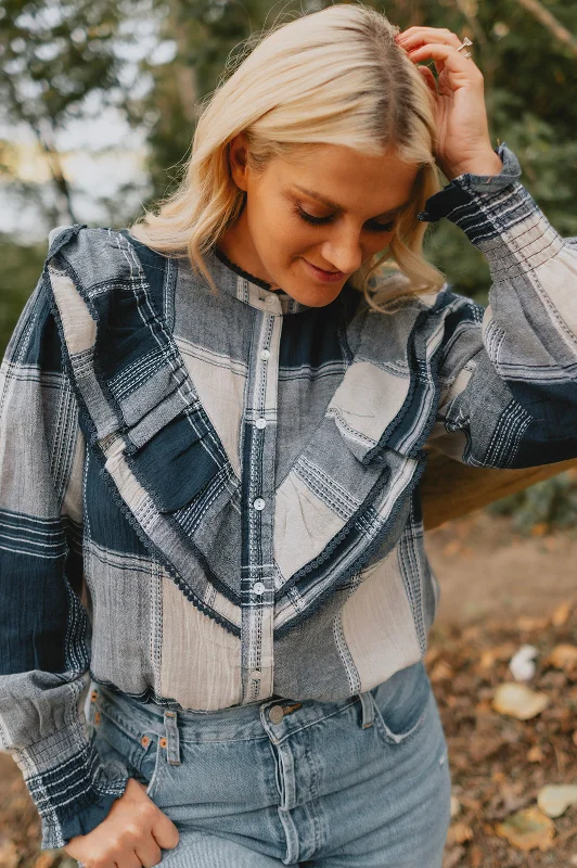 Women's Fitted Shirt Dresses -The Lyane Blouse by FRNCH - Blue Check