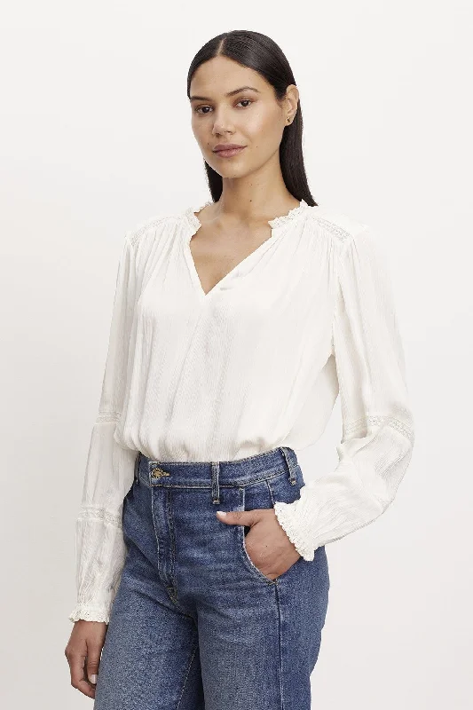 Women's Casual V-neck Blouses -Velvet by Graham & Spencer Koren 06 Blouse | Ecru | Clearance Final Sale Women's Casual V-neck Blouses -Velvet by Graham & Spencer Koren 06 Blouse | Ecru | Clearance Final Sale