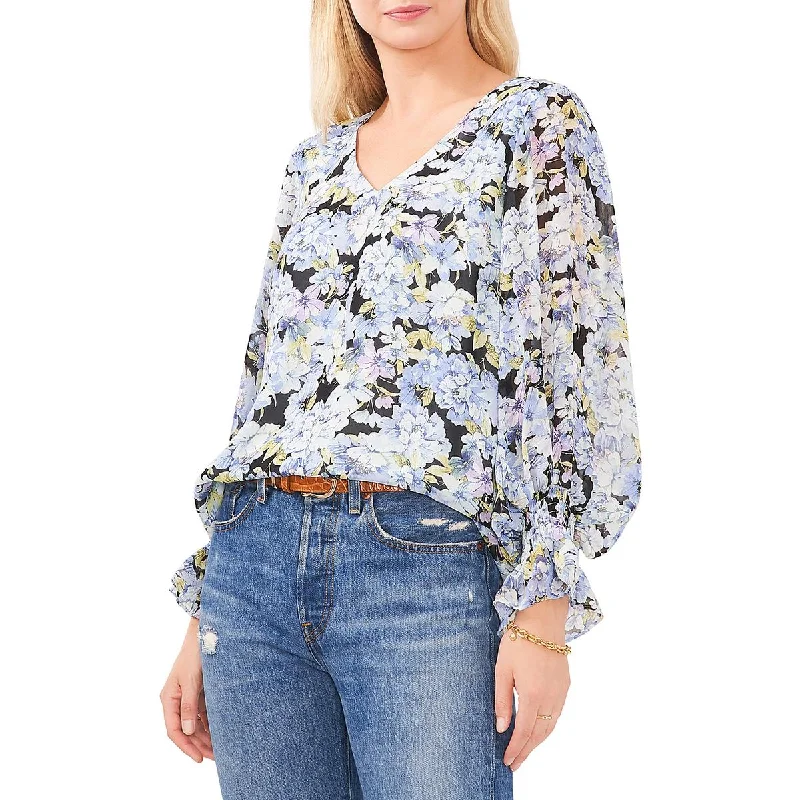 Women's Party Blouses -Vince Camuto Womens Floral Print V-Neck Blouse
