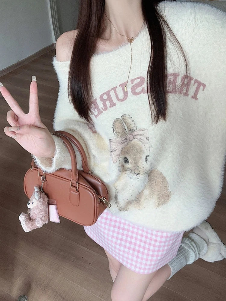 Women's Sweater Set for Cold Weather -Znbbw Kawaii Knitted 2 Piece Set Women Casual Sweet Print Sweater + Plaid Skirt Suit Female Korean Fashion Vintage Cute Set New Women's Sweater Set for Cold Weather -Znbbw Kawaii Knitted 2 Piece Set Women Casual Sweet Print Sweater + Plaid Skirt Suit Female Korean Fashion Vintage Cute Set New