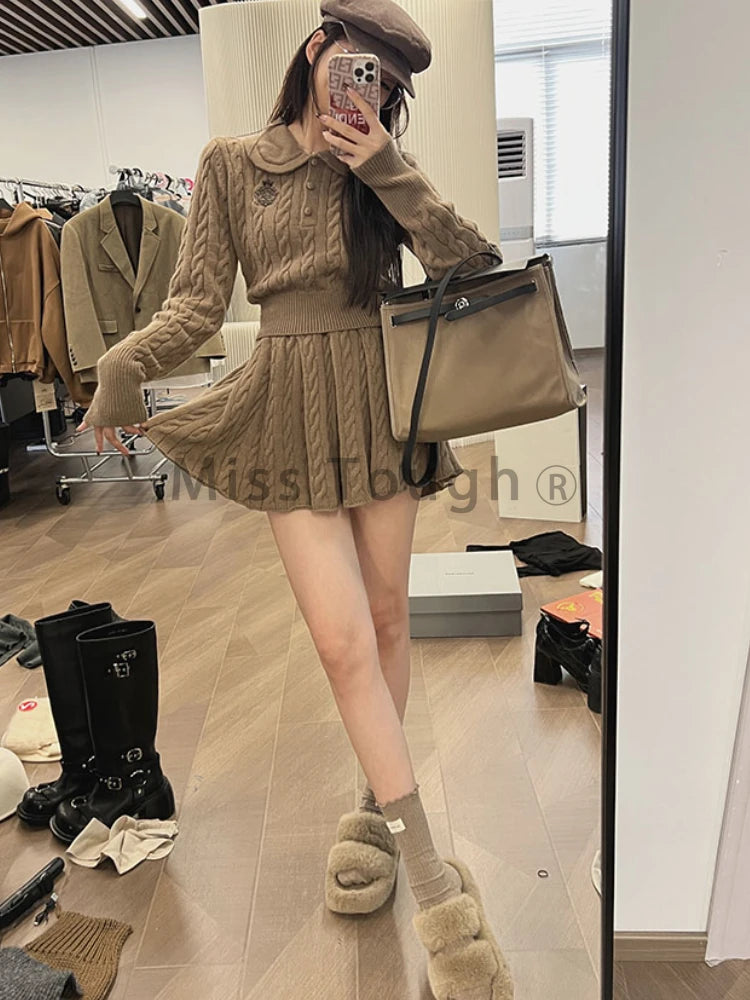 Women's Matching Sweater Set -Znbbw Kawaii Knitted Two Piece Skirt Set Women Vintage Sweater Party Mini Skirt Suit Female Korean Fashion Sweet Retro Set 2024 Women's Matching Sweater Set -Znbbw Kawaii Knitted Two Piece Skirt Set Women Vintage Sweater Party Mini Skirt Suit Female Korean Fashion Sweet Retro Set 2024