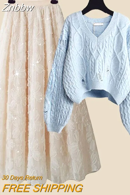 Elegant Women's Sweater Set -Znbbw Winter Skirt Two Piece Set Women Woolen Short Sweater + Elegant Skirt Suits Sweet 2 Piece Set Elegant Women's Sweater Set -Znbbw Winter Skirt Two Piece Set Women Woolen Short Sweater + Elegant Skirt Suits Sweet 2 Piece Set