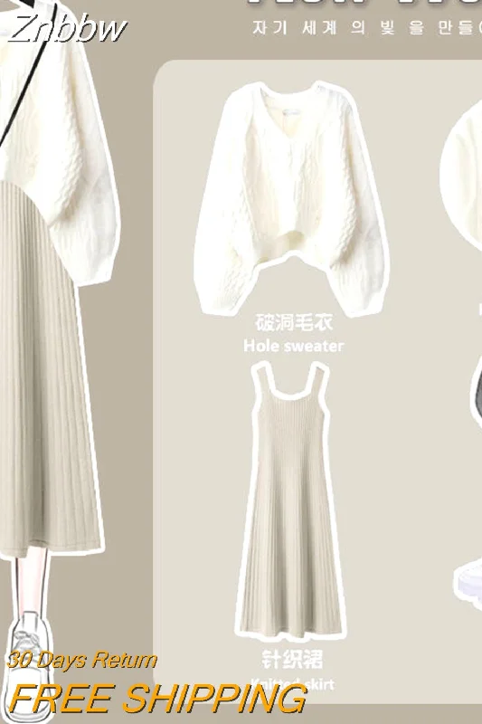 Women's Sweater Set with V-neck -Znbbw Women's Knitted Sweater Skirt Two Piece Set Women Slim Elegant Tops Female Sweater Dress Suits Lady Knitting Outfit Women's Sweater Set with V-neck -Znbbw Women's Knitted Sweater Skirt Two Piece Set Women Slim Elegant Tops Female Sweater Dress Suits Lady Knitting Outfit