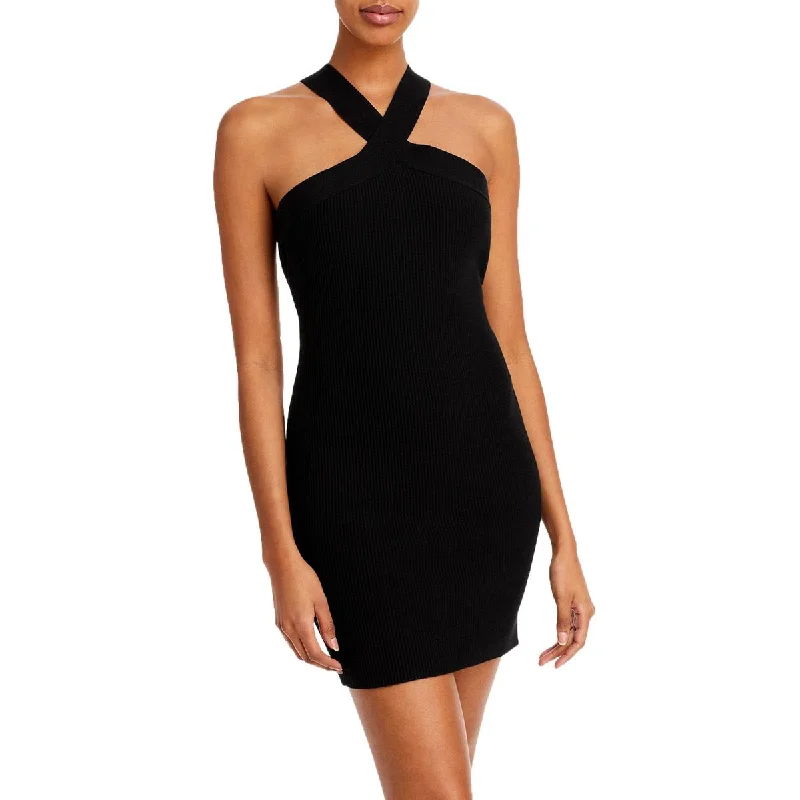 Cozy and Elegant Women's Sweaterdress -Aqua Womens Halter Ribbed Knit Sweaterdress