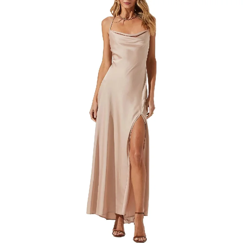 Classic Red Slip Dress -Sexy Satin Red Slip Dress for Special Events -ASTR The Label Women's High Slit Cowlneck Full Length Slip Dress Classic Red Slip Dress -Sexy Satin Red Slip Dress for Special Events -ASTR The Label Women's High Slit Cowlneck Full Length Slip Dress