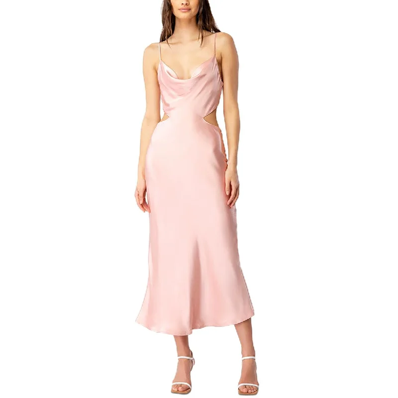 Luxe Satin Slip Dress for Formal Dinner -Slip Dress with Lace-up Detail for Evening -Bardot Womens Satin Midi Slip Dress
