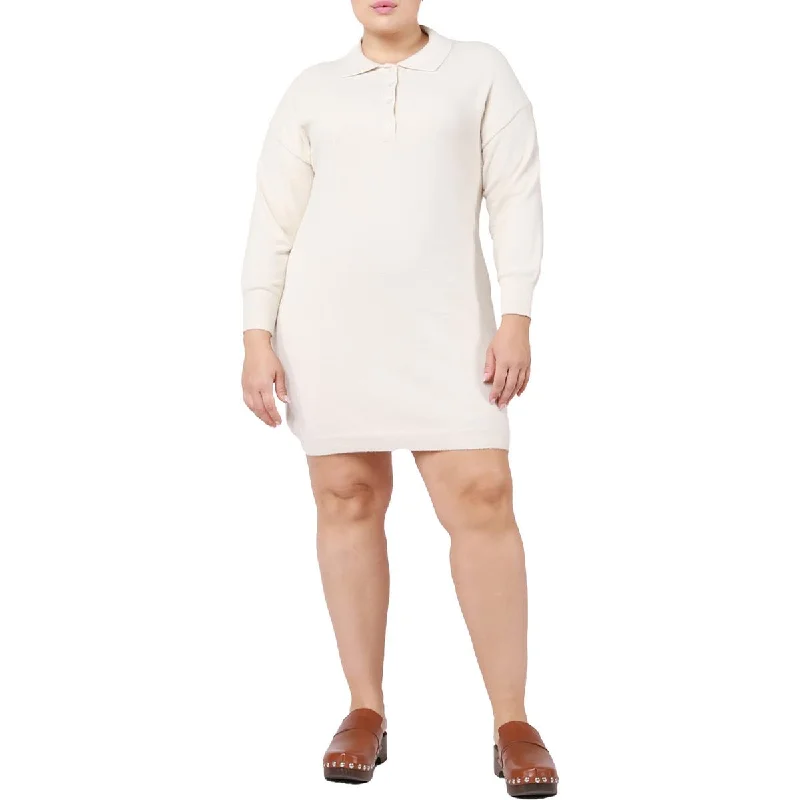 Women's Sweaterdress for Casual Office Look -Black Tape_ Womens Plus Polo Pull Over Sweaterdress Women's Sweaterdress for Casual Office Look -Black Tape_ Womens Plus Polo Pull Over Sweaterdress
