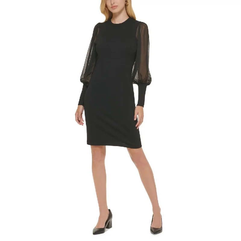 Women's Sweaterdress with Mock Turtleneck -Calvin Klein Womens Comfy Sheer Sleeves Sweaterdress Women's Sweaterdress with Mock Turtleneck -Calvin Klein Womens Comfy Sheer Sleeves Sweaterdress