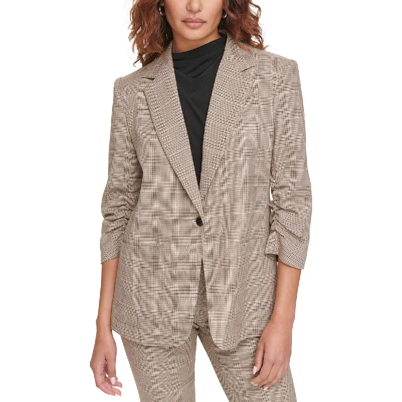 Women's Casual Tweed Blazers -Calvin Klein Womens Petites Houndstooth Ruched One-Button Blazer Women's Casual Tweed Blazers -Calvin Klein Womens Petites Houndstooth Ruched One-Button Blazer