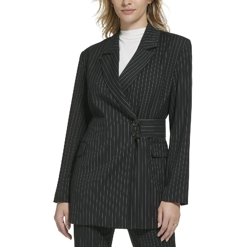 Women's Open Front Casual Blazers -Calvin Klein Womens Pinstripe  Two-Button Blazer