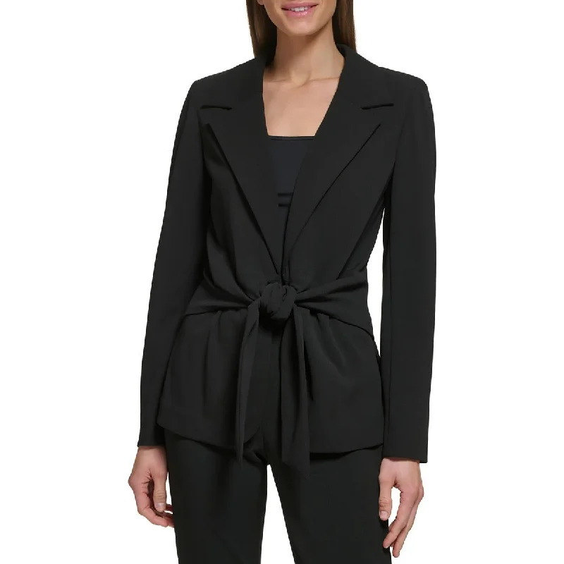 Women's Polished Blazers -DKNY Womens Peak Lapel Tie Front Suit Jacket