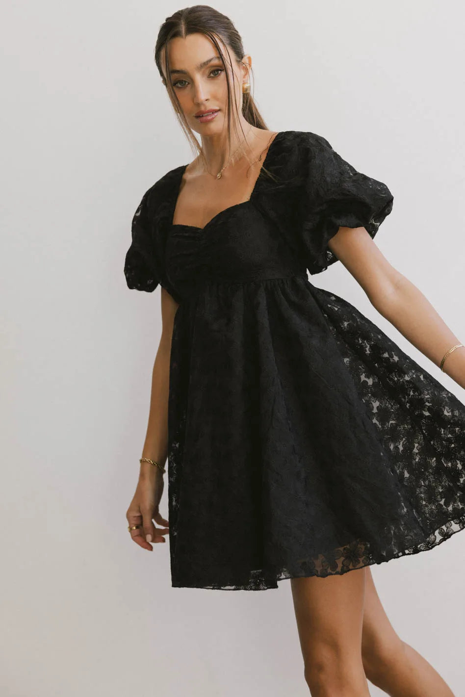 Doll Dress with Soft Lace -Elodie Floral Babydoll Dress in Black