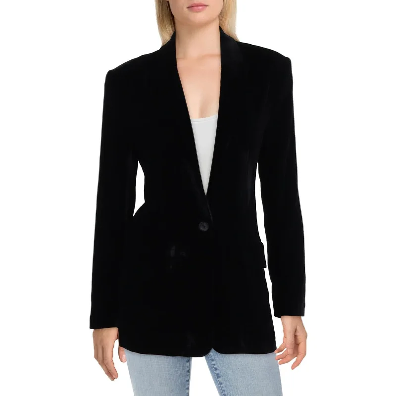 Women's Blazers with Sheer Panels -Endless Rose Womens Velvet Long Sleeves One-Button Blazer