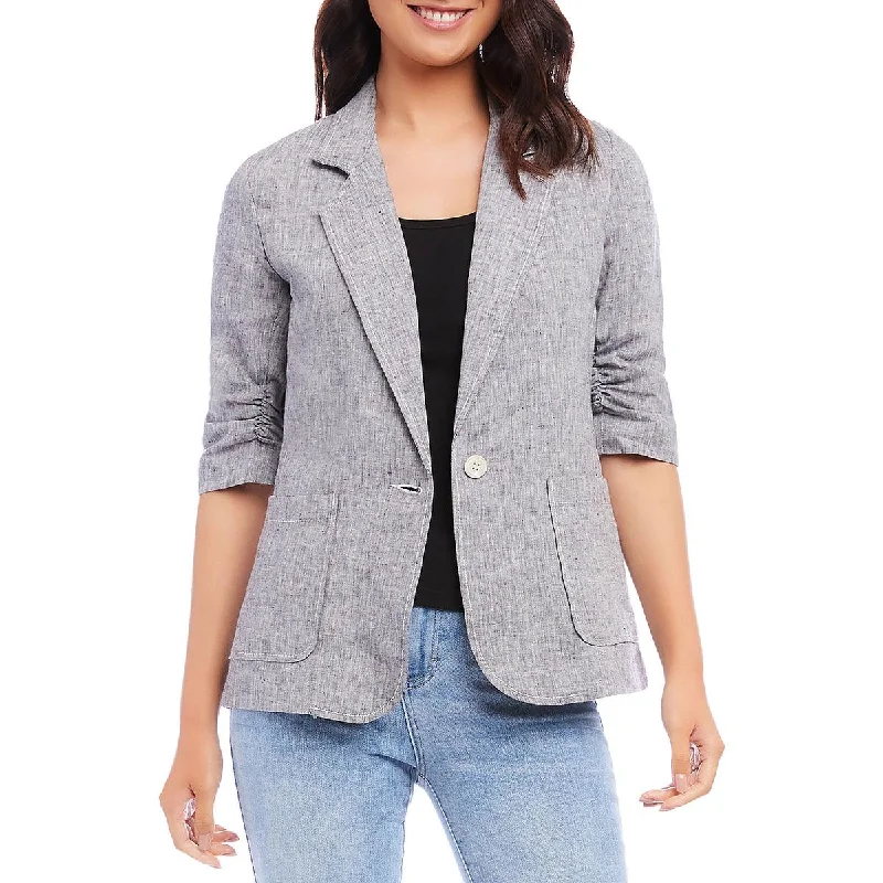 Women's Layered Look Blazers -Karen Kane Womens Linen Suit Separate One-Button Blazer Women's Layered Look Blazers -Karen Kane Womens Linen Suit Separate One-Button Blazer
