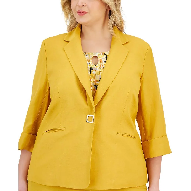Women's Blazers with Plain Buttons -Kasper Womens Plus Linen Office One-Button Blazer Women's Blazers with Plain Buttons -Kasper Womens Plus Linen Office One-Button Blazer