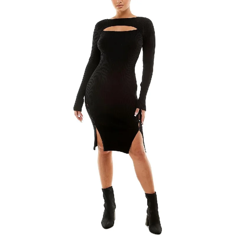 Women's Sweaterdress for Winter Parties -Planet Gold Womens Juniors Cut-Out Knee-Length Sweaterdress Women's Sweaterdress for Winter Parties -Planet Gold Womens Juniors Cut-Out Knee-Length Sweaterdress