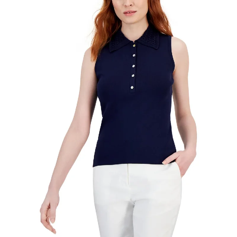 Women's Stretch Polo Shirts for Activewear -T Tahari Womens Sleeveless Collared Polo Top Women's Stretch Polo Shirts for Activewear -T Tahari Womens Sleeveless Collared Polo Top