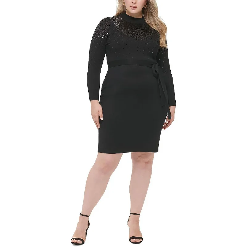 Women's Sweaterdress with Belted Waistband -Vince Camuto Womens Plus Sequined Midi Sweaterdress Women's Sweaterdress with Belted Waistband -Vince Camuto Womens Plus Sequined Midi Sweaterdress