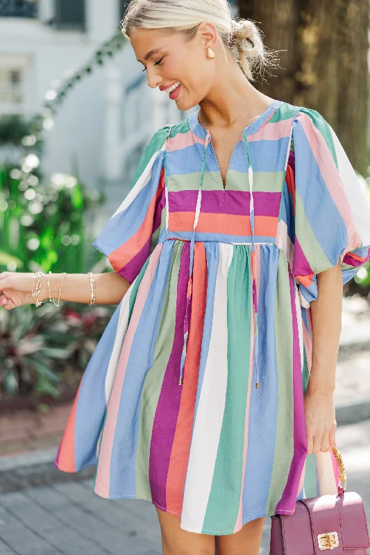 Doll Dress for Outdoor Play -A Moment In Time Denim Blue Striped Babydoll Dress