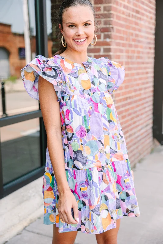 Doll Dress with Stripes -All The Fun Lavender Purple Abstract Mini Babydoll Dress
