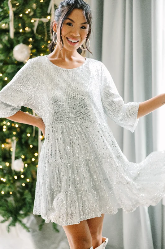 Doll Dress with Velcro -Be Your Own Star Silver Sequin Babydoll Dress