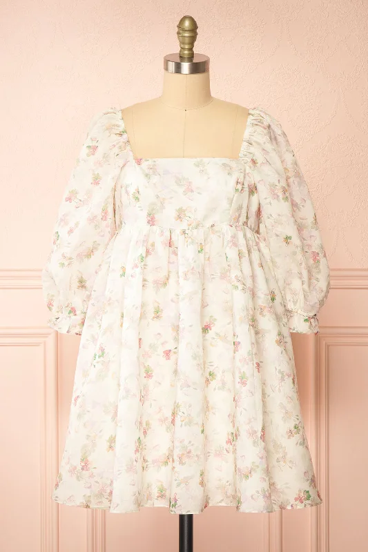 Doll Dress with Lace Up Back -Fizelle | Short Floral Babydoll Dress