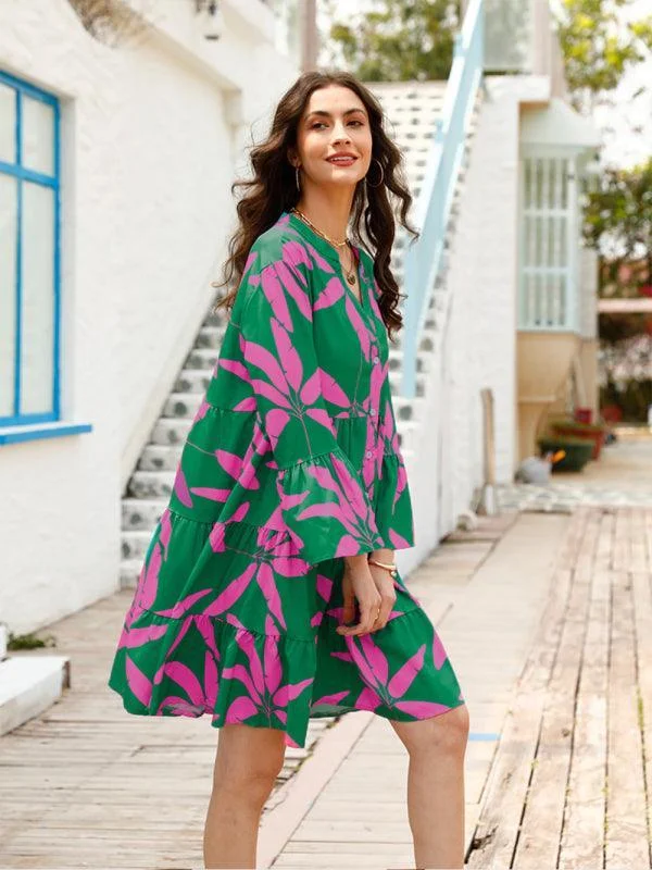 Doll Dress with Tiered Skirt -Floral Loose Babydoll Dress