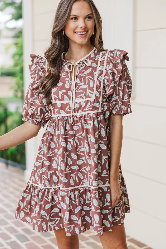 Doll Dress for Dolls 14-inch -In The Moment Brown Floral Babydoll Dress