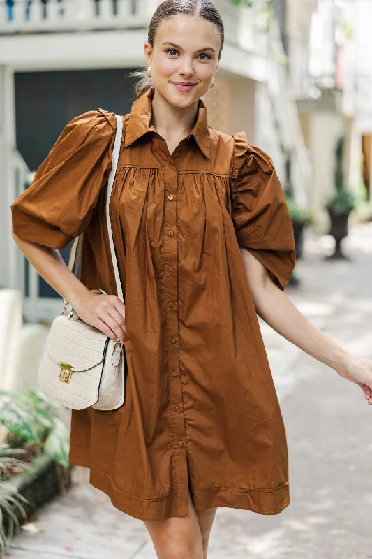 Doll Dress with Floral Print -It's Always For You Brown Babydoll Dress