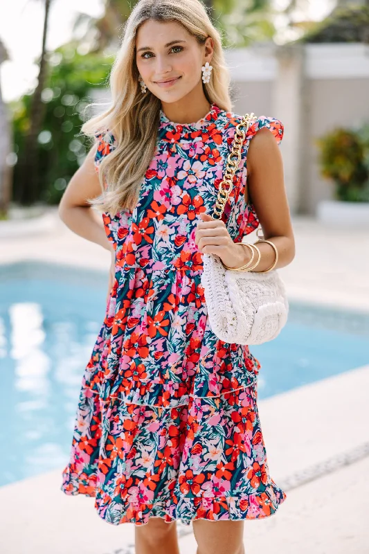 Doll Dress with Lace -Just A Dream Navy Blue Floral Babydoll Dress