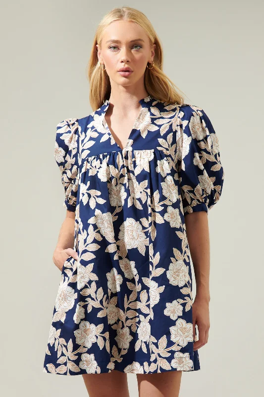 Doll Dress with Front Pleats -Lilo Night Tropics Julissa Split Neck Babydoll Dress