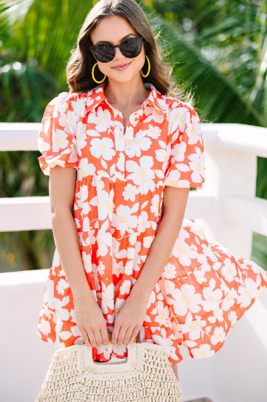 Doll Dress for Action Figures -Look Where You Are Red Orange Floral Babydoll Dress