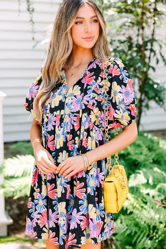 Doll Dress for Summer -Love In The Air Black Floral Babydoll Dress