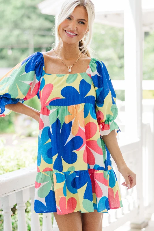 Doll Dress with Sequins -Love You So Blue Floral Mini Babydoll Dress