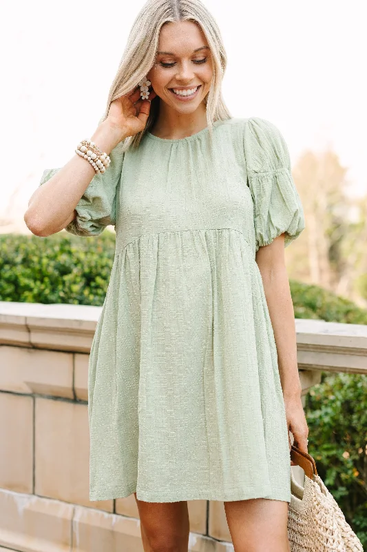 Doll Dress with Plaid -Loving Life Sage Green Babydoll Dress