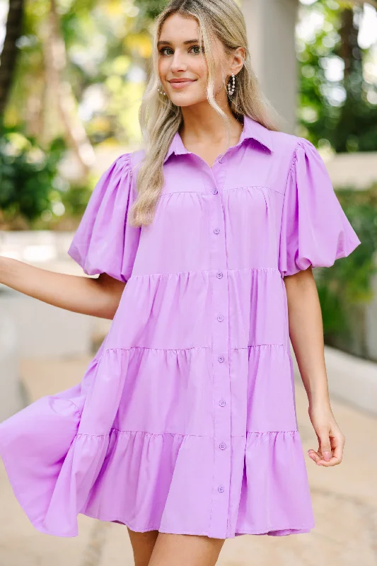 Doll Dress with Puff Sleeves -Make It So Lavender Purple Babydoll Dress