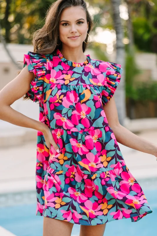 Doll Dress with Zipper -Make My Day Eggplant Purple Floral Babydoll Dress
