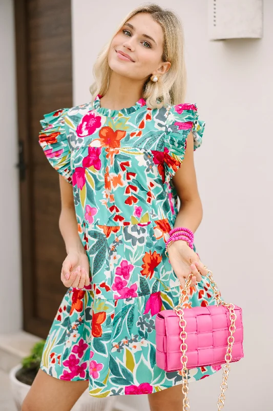 Doll Dress with Smocked Waist -Make My Day Green Floral Babydoll Dress