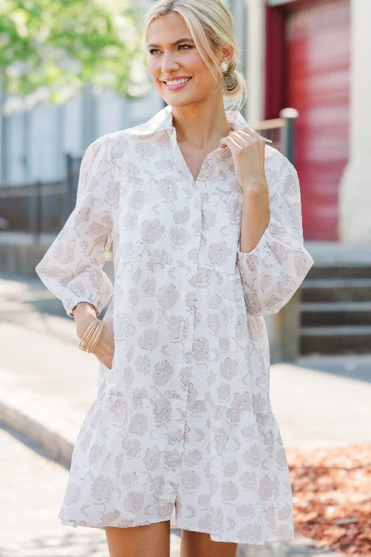 Doll Dress for Wedding -On Your Way Off White Floral Babydoll Dress