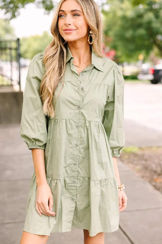 Doll Dress for Soft Dolls -On Your Way Olive Green Babydoll Dress