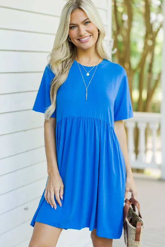 Doll Dress with Velvet Material -Play On Royal Blue Babydoll Dress