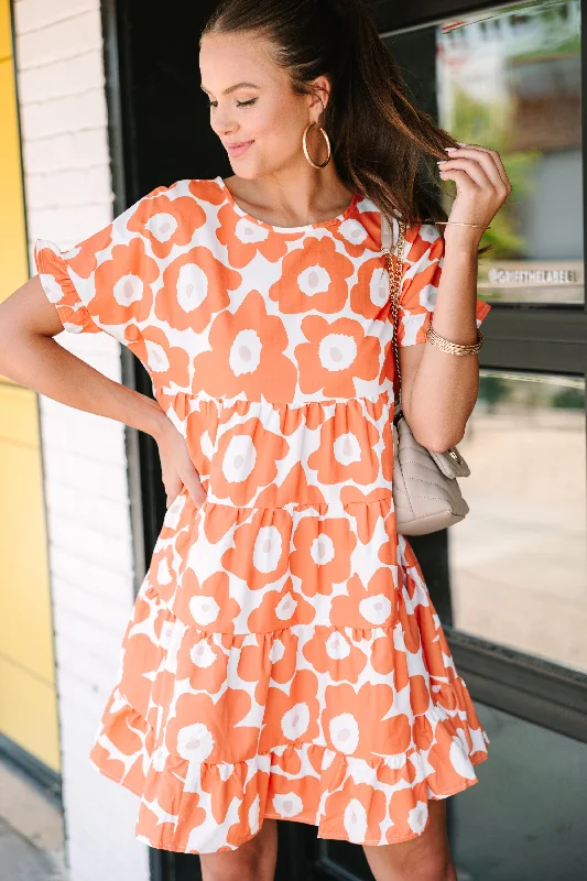 Doll Dress with Lace Collar -See You Now Orange Floral Babydoll Dress