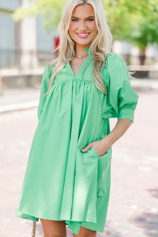 Doll Dress with Rhinestones -Serve You Well Green Babydoll Dress