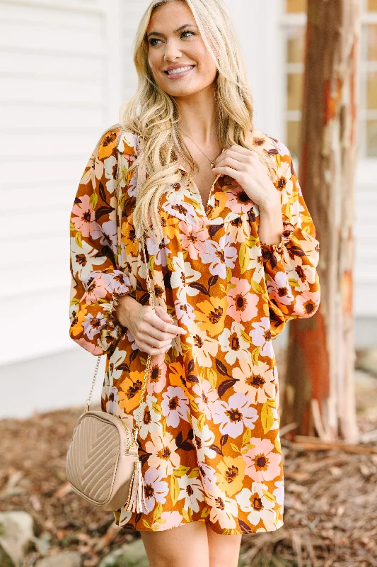 Doll Dress with Sheer Fabric -Show You Off Mocha Brown Floral Babydoll Dress