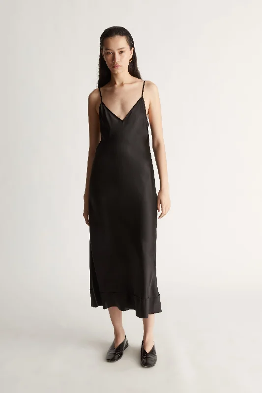 Slip Dress with Bow Tie Back -Satin Black Slip Dress for Formal Wear -Stella Silk Satin Slip Dress Slip Dress with Bow Tie Back -Satin Black Slip Dress for Formal Wear -Stella Silk Satin Slip Dress