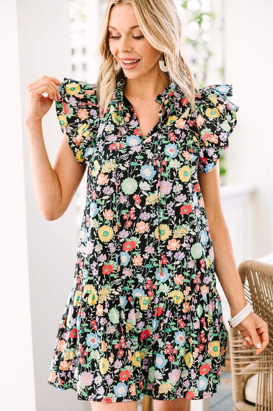 Doll Dress for Barbie Princess -Story Of My Life Black Ditsy Floral Babydoll Dress