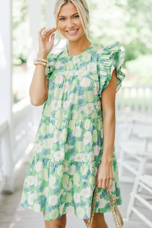 Doll Dress with Petticoat -Sweet Nature Green Floral Babydoll Dress
