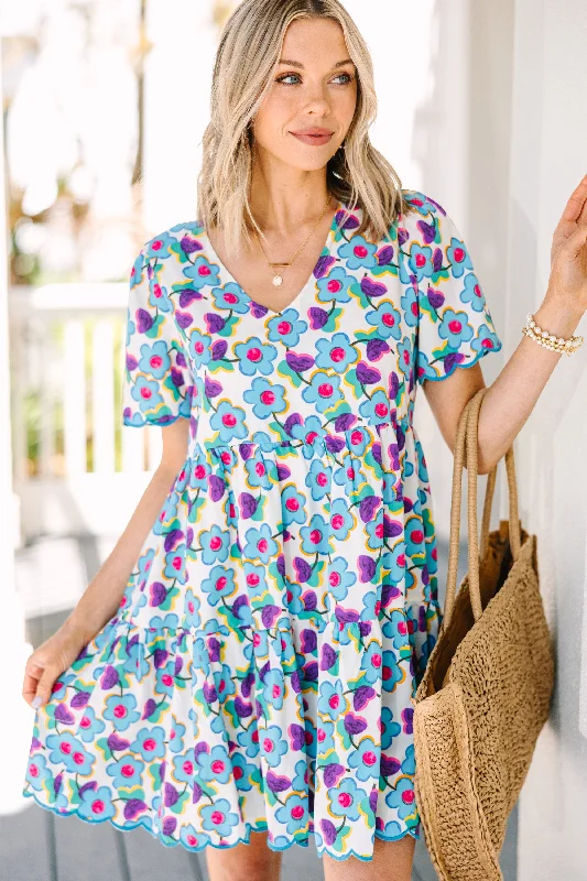 Doll Dress with Embroidery -Take Care Blue Floral Babydoll Dress