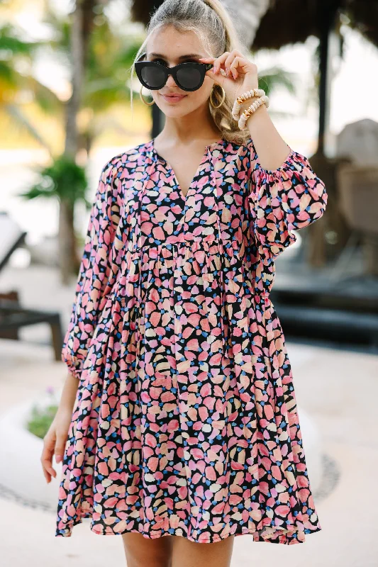 Doll Dress for Winter -Tell It All Black Floral Babydoll Dress
